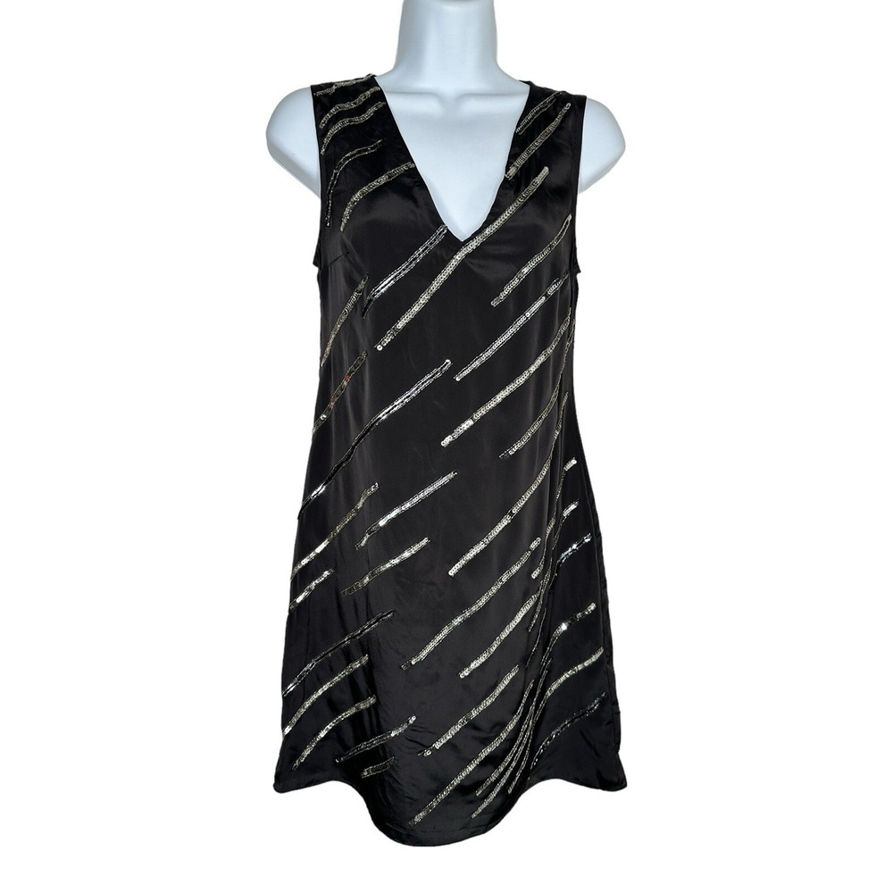 NEW Plenty Tracy Reese Anthropologie Womens Surplice Black Sequin Dress Petite P - Picture 1 of 5